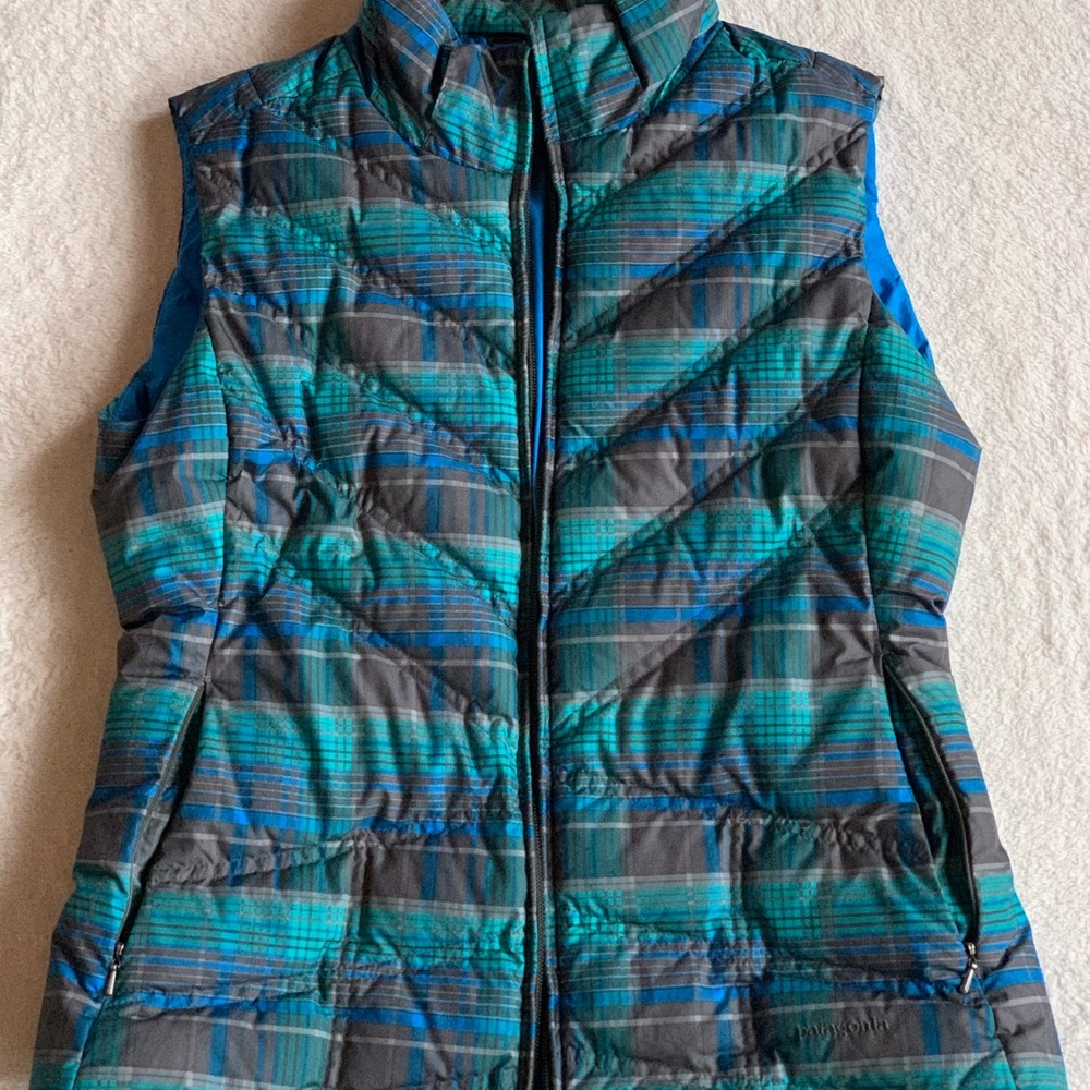 Patagonia Blue and Green Plaid Vest
